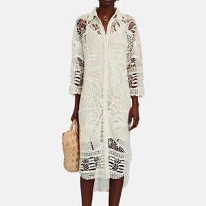 Farm Rio Lace Midi Shirt Dress in Ivory Size L